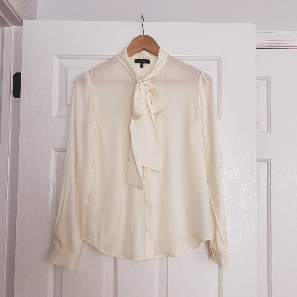 Quince Washable Stretch Silk Tie Neck Blouse
